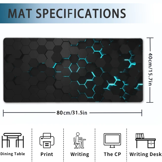 Alt view image 2 of 7 - Gaming Mouse Pad, Blue Honeycomb Science Technology Extended Mouse Pad Gaming Large, Big Desk Mat with Non-Slip Base and Stitched Edge,Long Computer Keyboard Mouse Mat for Home Office Work 31.5"x15.7"