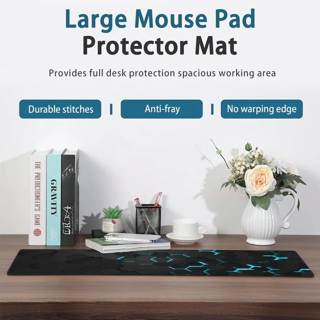Alt view image 3 of 7 - Gaming Mouse Pad, Blue Honeycomb Science Technology Extended Mouse Pad Gaming Large, Big Desk Mat with Non-Slip Base and Stitched Edge,Long Computer Keyboard Mouse Mat for Home Office Work 31.5"x15.7"