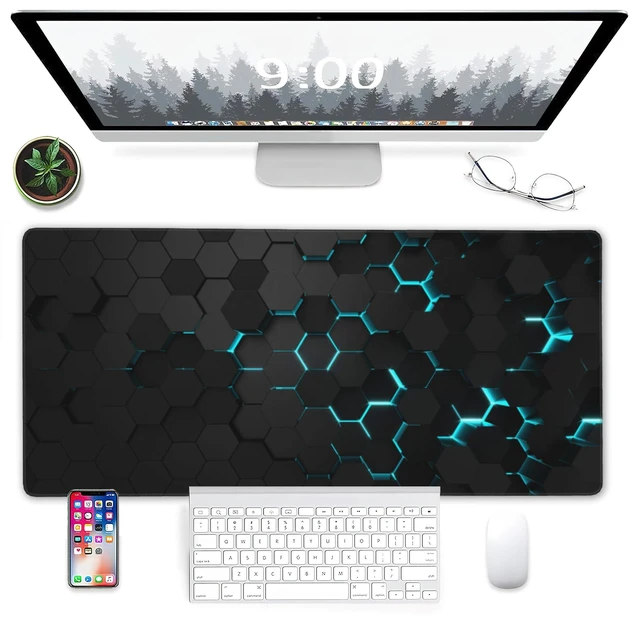 Alt view image 6 of 7 - Gaming Mouse Pad, Blue Honeycomb Science Technology Extended Mouse Pad Gaming Large, Big Desk Mat with Non-Slip Base and Stitched Edge,Long Computer Keyboard Mouse Mat for Home Office Work 31.5"x15.7"