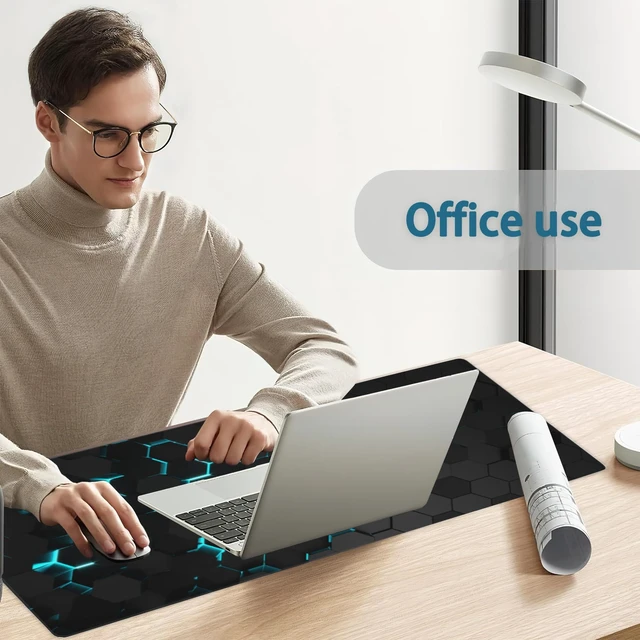 Alt view image 7 of 7 - Gaming Mouse Pad, Blue Honeycomb Science Technology Extended Mouse Pad Gaming Large, Big Desk Mat with Non-Slip Base and Stitched Edge,Long Computer Keyboard Mouse Mat for Home Office Work 31.5"x15.7"