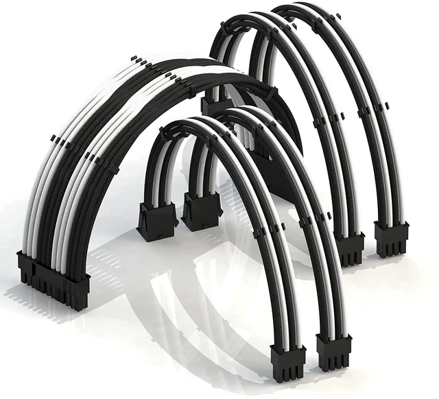Main image of LINKUP - 30cm Super Soft and Flexible PSU Cable Extension Sleeved Custom Mod GPU PC Braided w/Comb Kit1 x 24 P (20+4)2 x 8 P (4+4) CPU2 x 8 P (6+2) GPU Set300mm - WhiteBlack