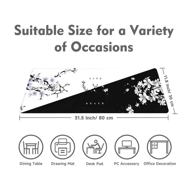 Alt view image 5 of 7 - Big Mouse Pad Large Mousepad Gaming Desk Pad Desk Mat Office Decor Accessories (Cherry Blossom in Ink)