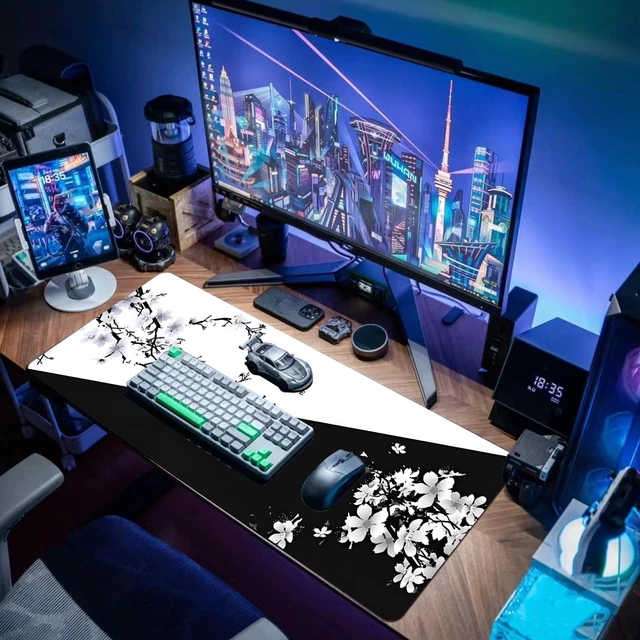 Alt view image 7 of 7 - Big Mouse Pad Large Mousepad Gaming Desk Pad Desk Mat Office Decor Accessories (Cherry Blossom in Ink)