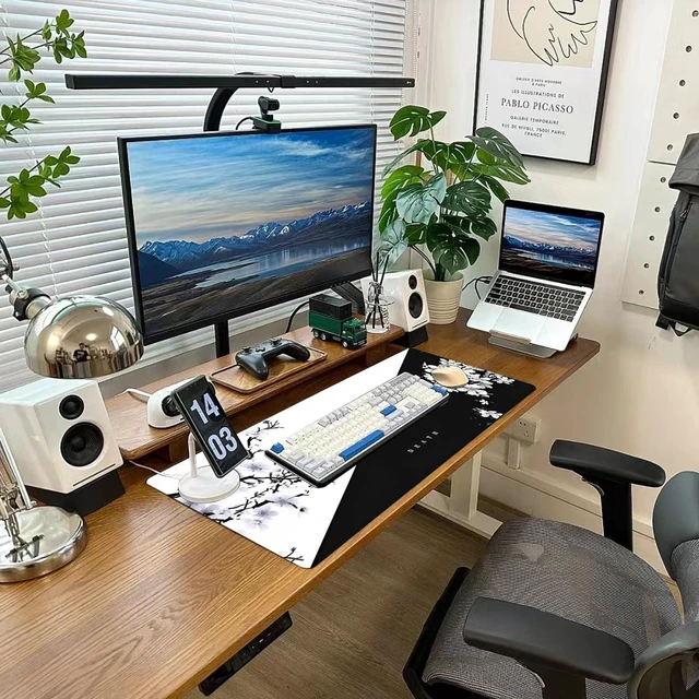 Alt view image 6 of 7 - Big Mouse Pad Large Mousepad Gaming Desk Pad Desk Mat Office Decor Accessories (Cherry Blossom in Ink)