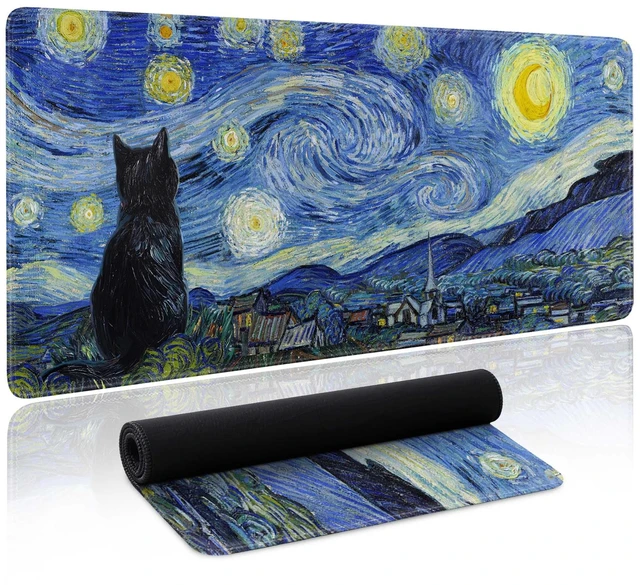 Main image of Starry Night Cat Gaming Mouse Pad Large Desk Mat Extended Keyboard Mouse Pad Anime Mousepad with Non-Slip Base and Stitched Edge Mouse Mat Desk Pad 31.5 x 11.8 Mouse Pads for Desk Home Office Gaming