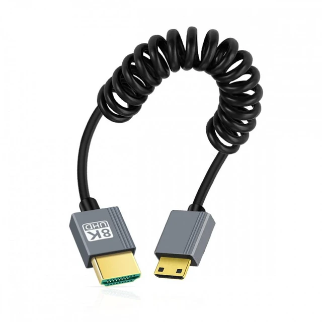 Alt view image 2 of 7 - CY Mini HDMI 2.1 Male to HDMI Male 8K 60hz Stretch Coiled Cable 100cm for HDTV Computer Laptop Monitor