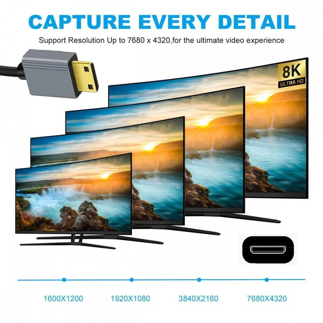 Alt view image 3 of 7 - CY Mini HDMI 2.1 Male to HDMI Male 8K 60hz Stretch Coiled Cable 100cm for HDTV Computer Laptop Monitor
