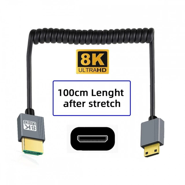 Alt view image 4 of 7 - CY Mini HDMI 2.1 Male to HDMI Male 8K 60hz Stretch Coiled Cable 100cm for HDTV Computer Laptop Monitor