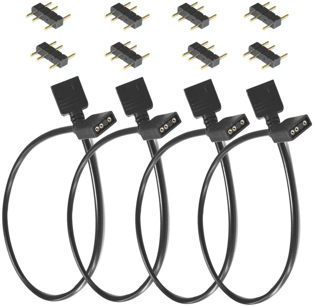 Main image of ARGB Extension Cable 4PCS Set, 5V 3-Pin Addressable RGB Female to Female Cable for PC Fans, LED Lights