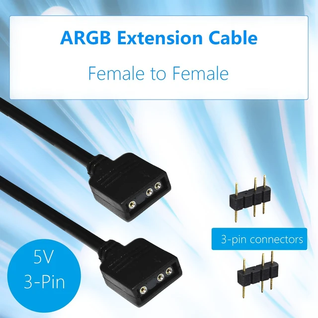 Alt view image 2 of 7 - ARGB Extension Cable 4PCS Set, 5V 3-Pin Addressable RGB Female to Female Cable for PC Fans, LED Lights