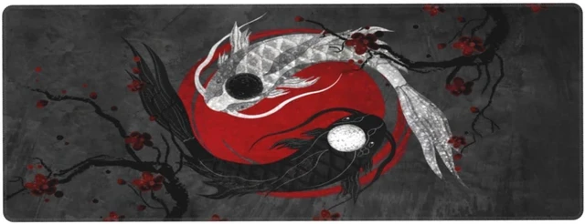 Alt view image 2 of 7 - Japanese Yin and Yang Koi Carp Gaming Mouse Pad XL Non Slip Rubber Base Mousepad Stitched Edges Desk Pad Extended Large Mice Pad 31.5 X 11.8 Inch