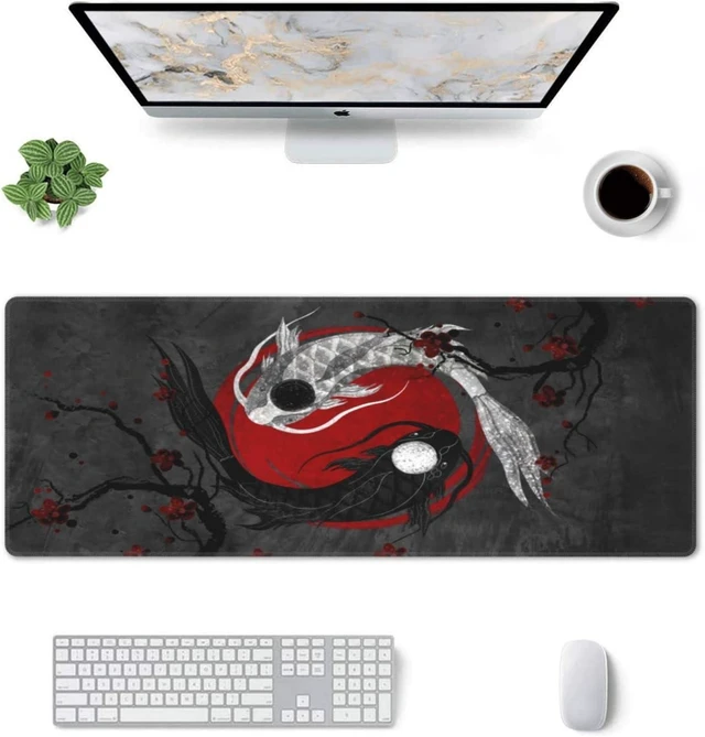 Alt view image 3 of 7 - Japanese Yin and Yang Koi Carp Gaming Mouse Pad XL Non Slip Rubber Base Mousepad Stitched Edges Desk Pad Extended Large Mice Pad 31.5 X 11.8 Inch