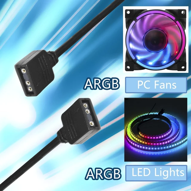 Alt view image 3 of 7 - ARGB Extension Cable 4PCS Set, 5V 3-Pin Addressable RGB Female to Female Cable for PC Fans, LED Lights