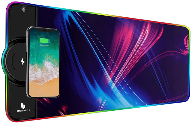 Main image of Mouse Pad,Gaming Desk Mat,Mouse Pad with Wireless Charging,15W Fast Chargering,10 Lighting Modes,for Gaming Keyboard&Mouse,Home&Office,Mobile Phone Devices,31.5"X11.8",Flare Color