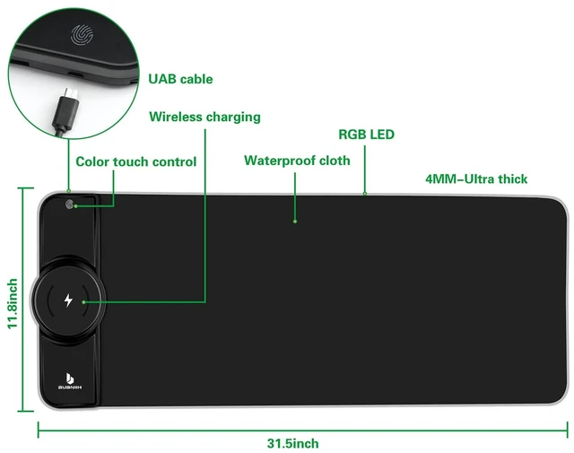 Alt view image 4 of 7 - Mouse Pad,Gaming Desk Mat,Mouse Pad with Wireless Charging,15W Fast Chargering,10 Lighting Modes,for Gaming Keyboard&Mouse,Home&Office,Mobile Phone Devices,31.5"X11.8",Flare Color