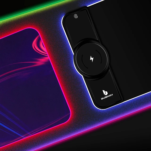 Alt view image 3 of 7 - Mouse Pad,Gaming Desk Mat,Mouse Pad with Wireless Charging,15W Fast Chargering,10 Lighting Modes,for Gaming Keyboard&Mouse,Home&Office,Mobile Phone Devices,31.5"X11.8",Flare Color