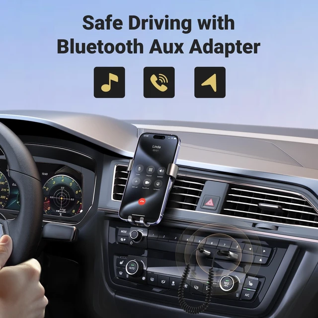Alt view image 4 of 7 - Aux to Bluetooth 6.0 Adapter 3.5mm Bluetooth Receiver for Car USB 2.0 to 3.5mm Jack Kit with Built-in Microphone Aux Input for Hands-Free Calls Compatible with Car Speaker and Home Audio