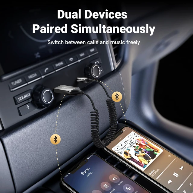 Alt view image 6 of 7 - Aux to Bluetooth 6.0 Adapter 3.5mm Bluetooth Receiver for Car USB 2.0 to 3.5mm Jack Kit with Built-in Microphone Aux Input for Hands-Free Calls Compatible with Car Speaker and Home Audio