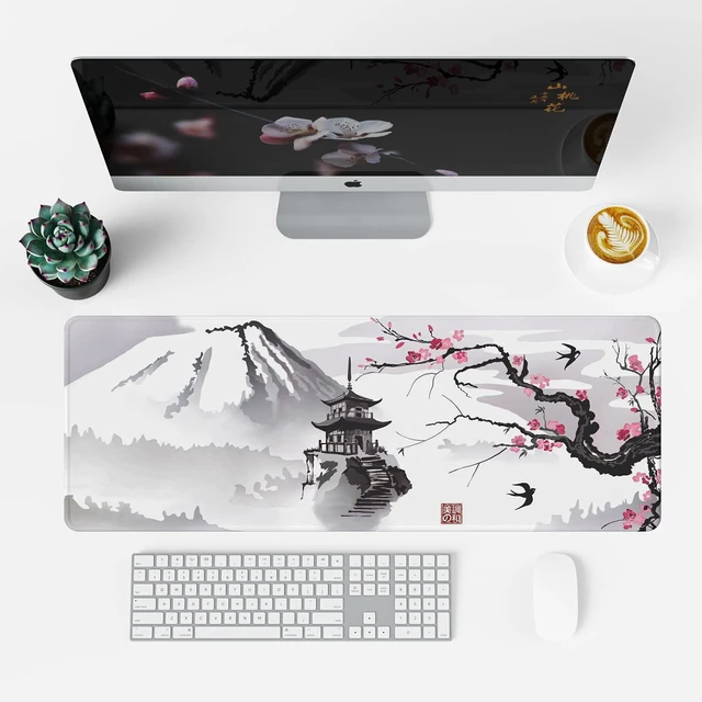 Alt view image 2 of 7 - Japanese Cherry Blossom Mouse Pad (31.5 × 11.8 × 0.12 inch) Extended Large Mouse Mat Desk Pad, Stitched Edges Mousepad,Non-Slip Rubber Base,Gaming Mouse Pad,Office & Home.