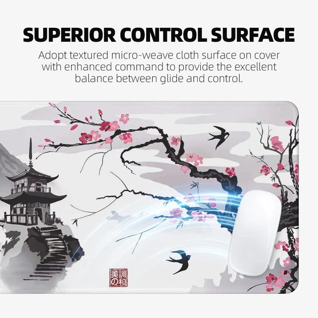 Alt view image 4 of 7 - Japanese Cherry Blossom Mouse Pad (31.5 × 11.8 × 0.12 inch) Extended Large Mouse Mat Desk Pad, Stitched Edges Mousepad,Non-Slip Rubber Base,Gaming Mouse Pad,Office & Home.