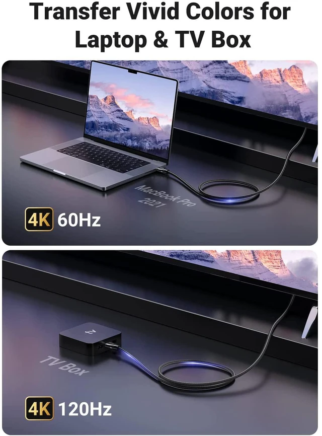 Alt view image 3 of 7 - UGREEN 8K HDMI 2.1 Cable Ultra High Speed 48Gbps 4K 120Hz HDMI Braided Cord Dynamic HDR Vision HDR 10 eARC HDMI Cable Compatible with MacBook pro 2021 PS5 PS4 Xbox Roku UHD TV Blu-ray Projector 6FT