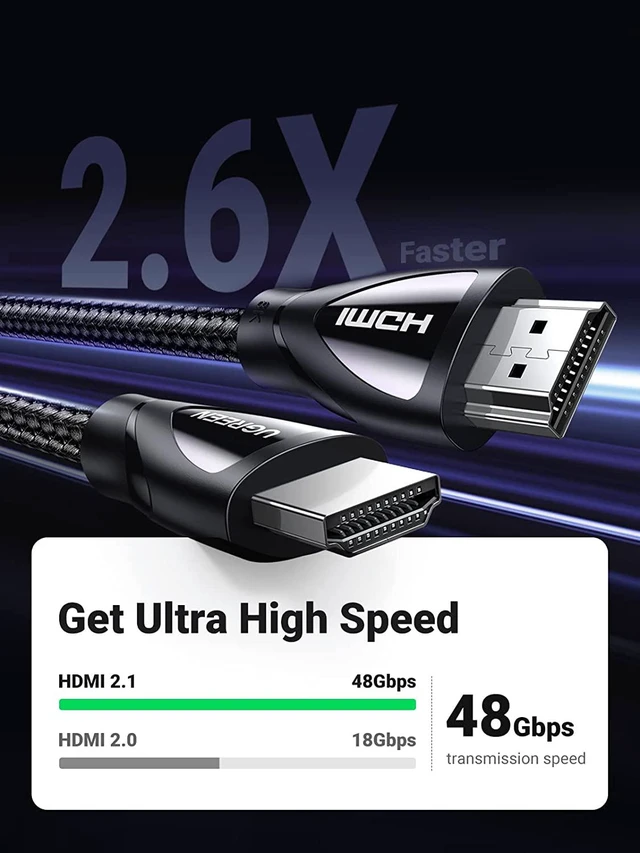 Alt view image 4 of 7 - UGREEN 8K HDMI 2.1 Cable Ultra High Speed 48Gbps 4K 120Hz HDMI Braided Cord Dynamic HDR Vision HDR 10 eARC HDMI Cable Compatible with MacBook pro 2021 PS5 PS4 Xbox Roku UHD TV Blu-ray Projector 6FT