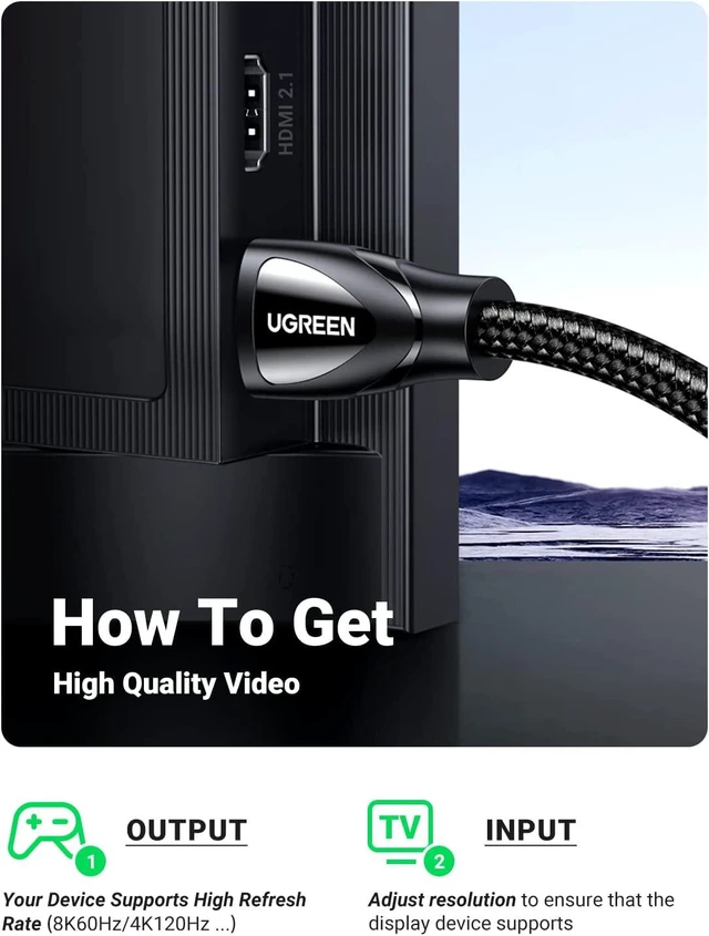 Alt view image 7 of 7 - UGREEN 8K HDMI 2.1 Cable Ultra High Speed 48Gbps 4K 120Hz HDMI Braided Cord Dynamic HDR Vision HDR 10 eARC HDMI Cable Compatible with MacBook pro 2021 PS5 PS4 Xbox Roku UHD TV Blu-ray Projector 6FT
