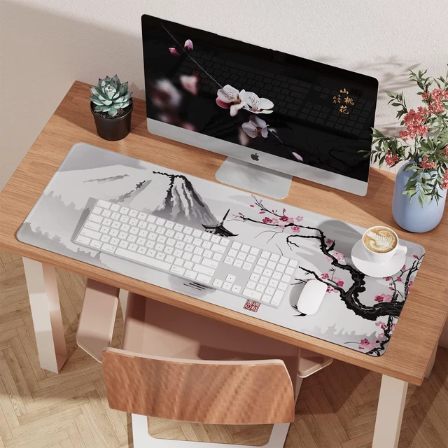 Alt view image 7 of 7 - Japanese Cherry Blossom Mouse Pad (31.5 × 11.8 × 0.12 inch) Extended Large Mouse Mat Desk Pad, Stitched Edges Mousepad,Non-Slip Rubber Base,Gaming Mouse Pad,Office & Home.