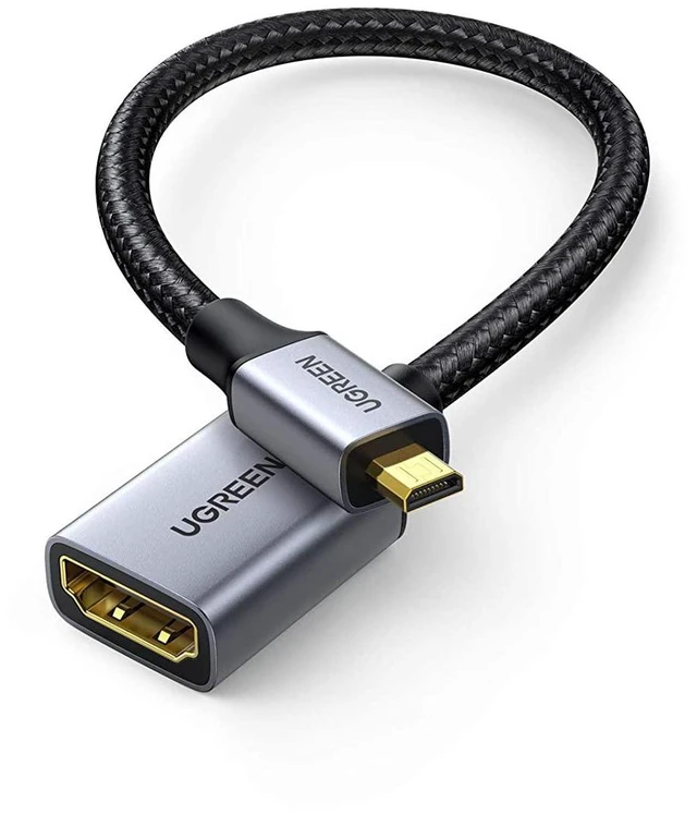 Main image of UGREEN Micro HDMI to HDMI Adapter, Micro HDMI to Female HDMI Aluminum Portable Cable HDMI Adapter Supports 4K 3D 1080P, Compatible with GoPro Hero 7 Raspberry Pi 4 Sony A6000 Camera Nikon B500, 8 Inch