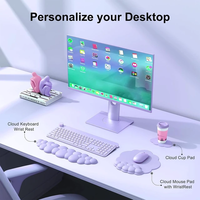 Alt view image 2 of 7 - Cloud Mouse Pad with Wrist Rest Cloud Keyboard Wrist Rest Mouse Pad Wrist Support Ergonomic Keyboard Mouse Wrist Support (Purple)