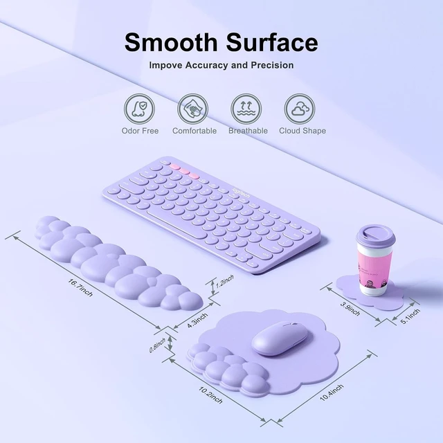 Alt view image 6 of 7 - Cloud Mouse Pad with Wrist Rest Cloud Keyboard Wrist Rest Mouse Pad Wrist Support Ergonomic Keyboard Mouse Wrist Support (Purple)