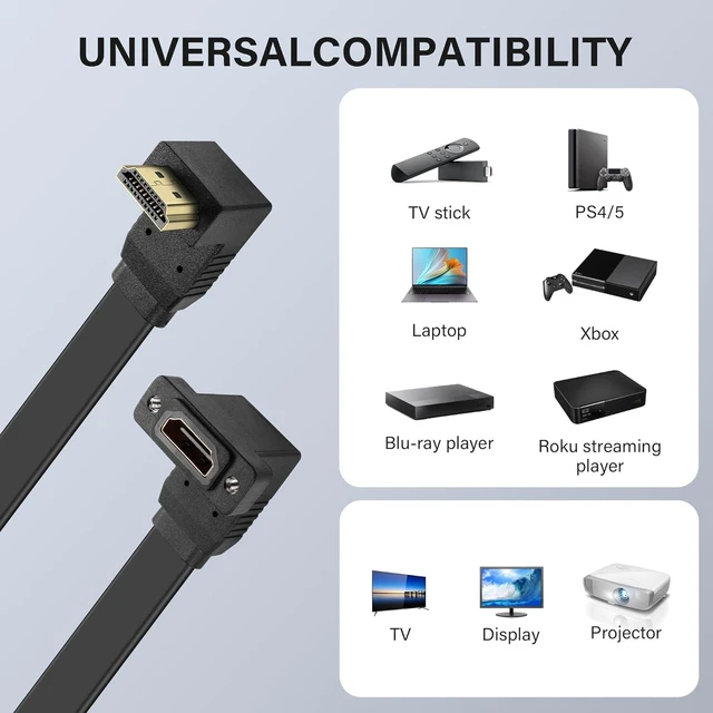 Alt view image 4 of 7 - HDMI Extension Cable 4K 60Hz HDMI Extender Cord High Speed 90-Degree Angle HDMI Male to Female Extension Wire (M/F)