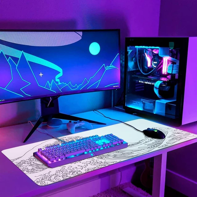 Alt view image 6 of 7 - White Mouse Pad, Extended Gaming Mouse Pad (35.4x15.7 in), Large Stable Rubber Base Mousepad with Stitched Edges, Keyboard Mouse Mat Desk Pad for Work, Game, Office, Home