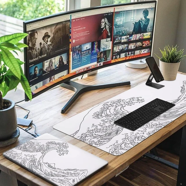 Alt view image 7 of 7 - White Mouse Pad, Extended Gaming Mouse Pad (35.4x15.7 in), Large Stable Rubber Base Mousepad with Stitched Edges, Keyboard Mouse Mat Desk Pad for Work, Game, Office, Home