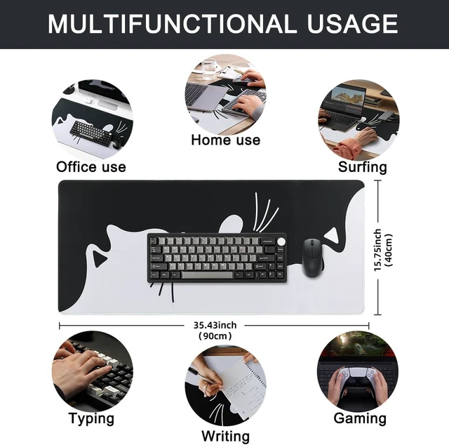 Alt view image 3 of 7 - Keynovo Gaming Mouse Pad Large Mouse Pad Non-Slip 4mm Laptop Gaming Desk Pad Waterproof Desk Pad Office and Home (Hug Cat 35.4x15.7)