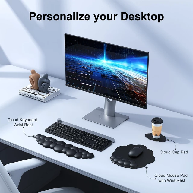 Alt view image 2 of 7 - Cloud Mouse Pad with Wrist Rest, Cloud Keyboard Wrist Rest, Mouse Pad Wrist Support, Ergonomic Keyboard Mouse Wrist Support (Black)
