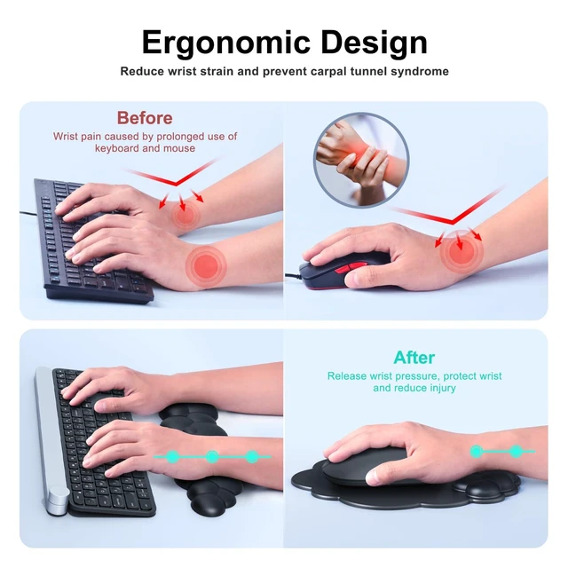Alt view image 3 of 7 - Cloud Mouse Pad with Wrist Rest, Cloud Keyboard Wrist Rest, Mouse Pad Wrist Support, Ergonomic Keyboard Mouse Wrist Support (Black)
