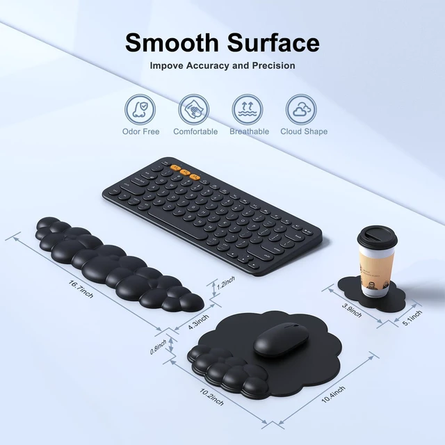 Alt view image 6 of 7 - Cloud Mouse Pad with Wrist Rest, Cloud Keyboard Wrist Rest, Mouse Pad Wrist Support, Ergonomic Keyboard Mouse Wrist Support (Black)