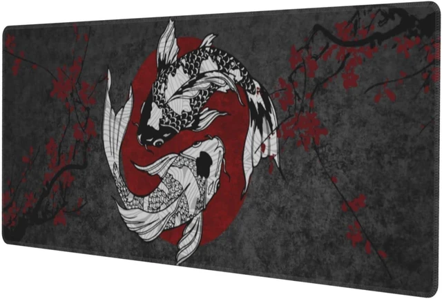 Alt view image 2 of 7 - Japanese Koi Fish Ying Yang Black Red XXL XL Large Gaming Mouse Pad for Desk Non-Slip Long Extended Keyboard Pads Mousepad Rubber Table Mat 31.5 X 11.8 Inch