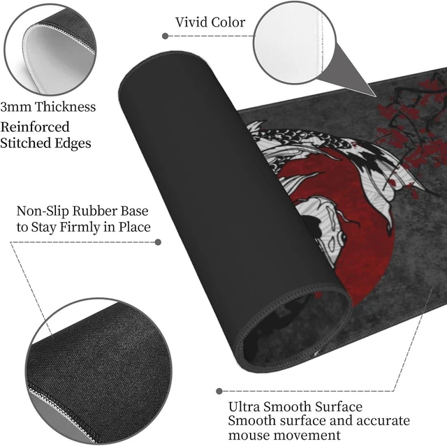 Alt view image 4 of 7 - Japanese Koi Fish Ying Yang Black Red XXL XL Large Gaming Mouse Pad for Desk Non-Slip Long Extended Keyboard Pads Mousepad Rubber Table Mat 31.5 X 11.8 Inch