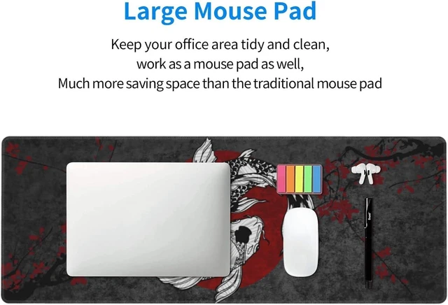 Alt view image 5 of 7 - Japanese Koi Fish Ying Yang Black Red XXL XL Large Gaming Mouse Pad for Desk Non-Slip Long Extended Keyboard Pads Mousepad Rubber Table Mat 31.5 X 11.8 Inch