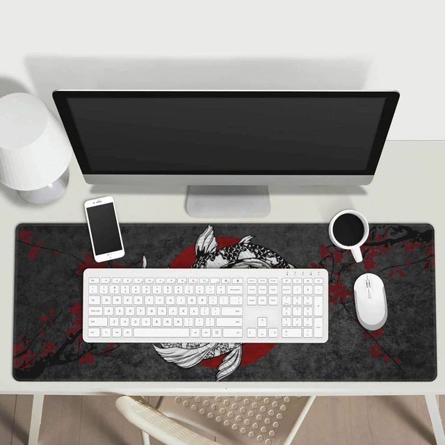 Alt view image 7 of 7 - Japanese Koi Fish Ying Yang Black Red XXL XL Large Gaming Mouse Pad for Desk Non-Slip Long Extended Keyboard Pads Mousepad Rubber Table Mat 31.5 X 11.8 Inch