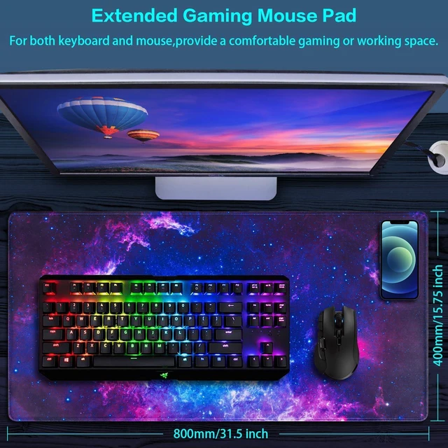 Alt view image 2 of 7 - Gaming Mouse Pad, 31.5x15.7inch Large Extended Mousepad Big Computer Desk Mat for Keyboard and Mouse Full Desk Mouse Mat with Non-Slip & Rubber Base