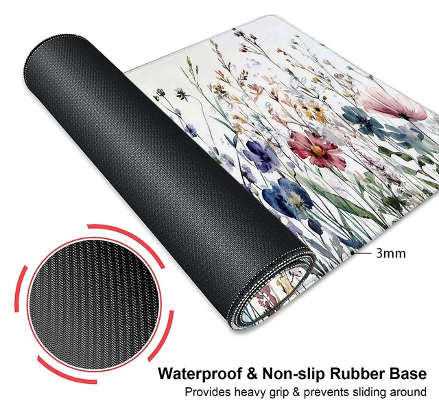 Alt view image 3 of 5 - Wildflowers Flower Floral Large Mouse Pad, Desk Mat Computer Keyboard Pad Non-Slip Rubber Base Waterproof with Stitched Edges for Laptop Gaming, Office & Home 31.5 x 11.8 Inch