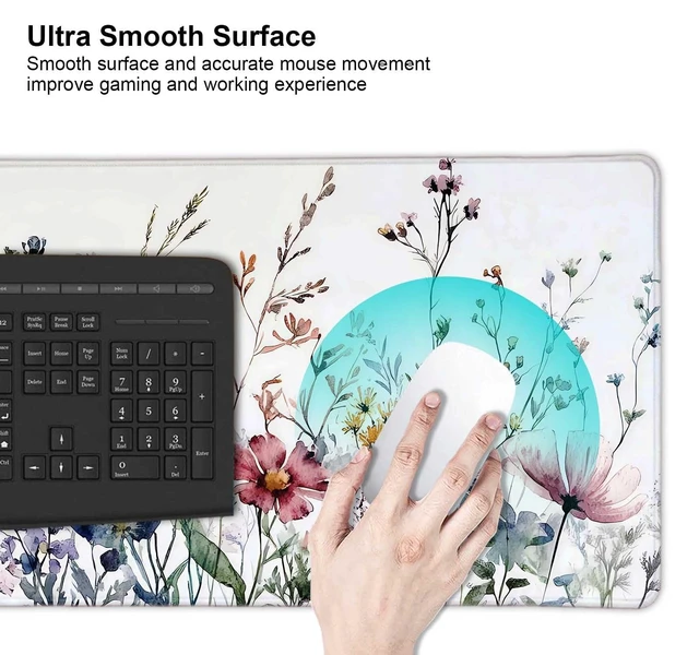 Alt view image 5 of 5 - Wildflowers Flower Floral Large Mouse Pad, Desk Mat Computer Keyboard Pad Non-Slip Rubber Base Waterproof with Stitched Edges for Laptop Gaming, Office & Home 31.5 x 11.8 Inch