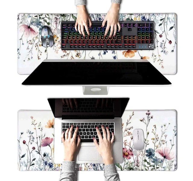 Alt view image 4 of 5 - Wildflowers Flower Floral Large Mouse Pad, Desk Mat Computer Keyboard Pad Non-Slip Rubber Base Waterproof with Stitched Edges for Laptop Gaming, Office & Home 31.5 x 11.8 Inch