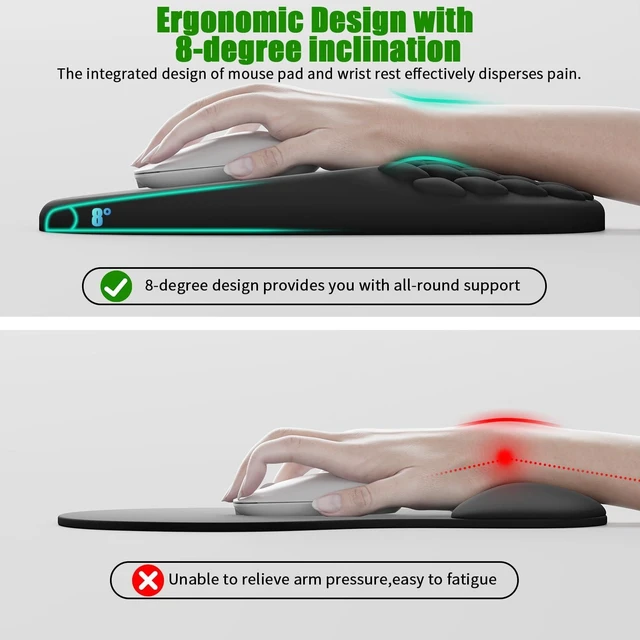 Alt view image 2 of 6 - Ergonomic Mouse Pad with Wrist Support, Wrist Rest Pain Relief Mousepad Memory Foam & Non-Slip PU Base for - Gaming, Office and Home (Black)