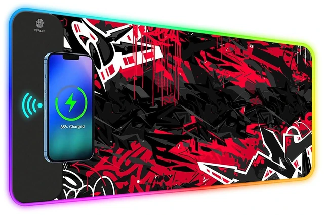 Main image of ToLuLu RGB Gaming 5/7.5/10/15W 10 Light Modes Wireless Charging Mouse Pad, LED Mouse Pad Computer Keyboard Mat Mousepad, 800x300x4MM Extended Large Desk Mat for Gaming, MacBook, Laptop, PC,Red Black