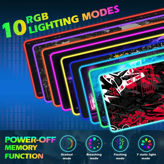 Alt view image 3 of 5 - ToLuLu RGB Gaming 5/7.5/10/15W 10 Light Modes Wireless Charging Mouse Pad, LED Mouse Pad Computer Keyboard Mat Mousepad, 800x300x4MM Extended Large Desk Mat for Gaming, MacBook, Laptop, PC,Red Black
