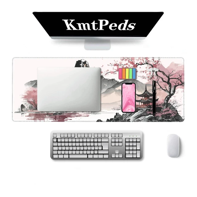 Alt view image 2 of 7 - Watercolor Cherry Blossom Large Gaming Mouse Pad,Mouse Pad Gaming 31.5 x 11.8 in Mouse Mat Desk Pad,Large Desk Mat,Extended Keyboard Mousepad with Non-Slip Base and Stitched Edge for Desk Home Office